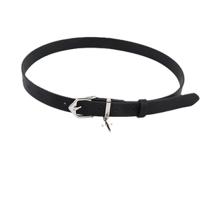 Vintage black faux leather belt for women featuring a unique silver cross-sword pendant