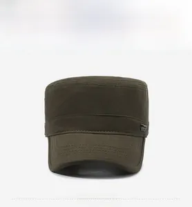 Olive green military flat top cap with Sports Style patch and detailed stitching