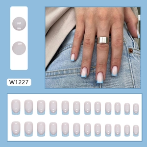 French blue square press-on nails set with gradient pink base in 24 pieces