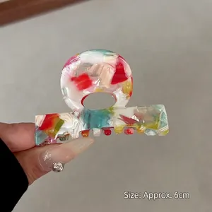 Macro shot of 6cm colorful acetate hair clip with artistic marble texture details