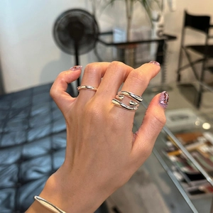 Minimalist S925 sterling silver irregular multilayer ring set with a sleek polished finish