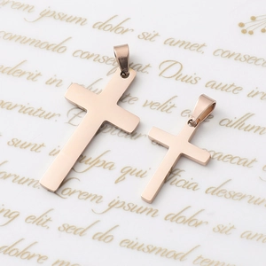 Classic rose gold stainless steel cross pendants in two sizes for DIY necklace making