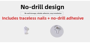 Detail of the non-marking wall hook and adhesive bolt for easy DIY clock installation