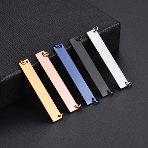 Polished rectangular stainless steel dual-hole connectors in five assorted metallic finishes