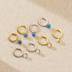 French luxury S925 silver hoop earrings with blue opal and sparkling diamond accents
