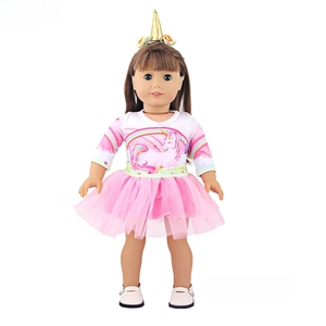 Détails de la robe licorne rose avec bandeau assorti pour poupée de 18 pouces