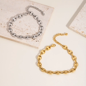 Minimalist Stainless Steel Pig Nose Coffee Bean Chain Anklet For Women Adjustable Fashion Jewelry Gold Silver Plated Marine Link Foot Chain Gift