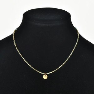 Vintage 18K gold stainless steel beaded necklace with blue beads and hammered pendant