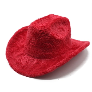 Chapeau de cowboy rouge en fausse fourrure de lapin à large bord pour l'hiver