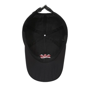 Quick-dry black baseball cap with lion embroidery and breathable mesh crown design