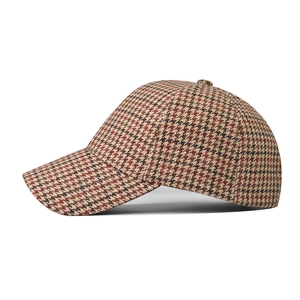 Cappello da baseball spesso con motivo pied-de-poule marrone e beige in stile vintage