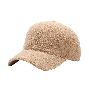 Winter warm sherpa lamb wool baseball cap in khaki, stylish thick teddy fleece hat for women