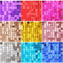 Detailed grid of square sequin wall panels in diverse colors for party backdrops