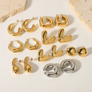 9-pair set of minimalist 18K gold and silver plated stainless steel heart and hoop earrings