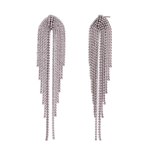 Silver fringe tassel earrings with shimmering cubic zirconia and 18K gold plated accents