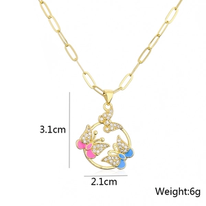 Detailed size view of gold butterfly pendant with dimensions 3.1cm height and 6g weight
