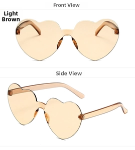 Vues détaillée de face et de profil de lunettes de soleil cœur sans monture couleur thé