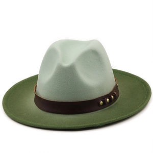Vintage Two Tone Wide Brim Fedora Hat Wool Felt Jazz Cap With Leather Rivet Band For Men Women Retro Gradient Style