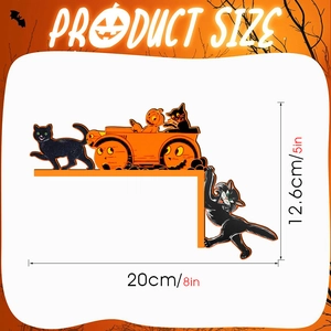Detailed size specifications for Halloween black cat and pumpkin wooden door corner decor