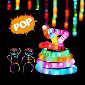 LED Pop Tubes Sensory Fidget Toys Stretchable Bendable Stress Relief Glow In Dark Colorful Plastic DIY Shapes For Kids