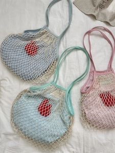 Gewebte Netztasche Schultertasche Polyester Baumwolle Hohl Große Kapazität Sommer Strand Tote Innenfutter Herz Deko