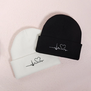 Knitted Beanie Hat Acrylic Warm Winter Autumn Heart ECG Embroidery Minimalist Casual Outdoor For Men Women