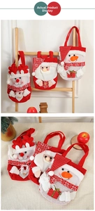 Detail of Christmas gift bags featuring 3D Santa, Snowman and Reindeer with festive knits