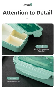 Detail of mint green lunch box with food grade PP material and secure locking clips