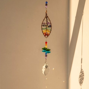 Rainbow tree of life suncatcher with crystal prisms and antique bronze leaf frame