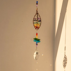 Rainbow tree of life suncatcher with crystal prisms and antique bronze leaf frame