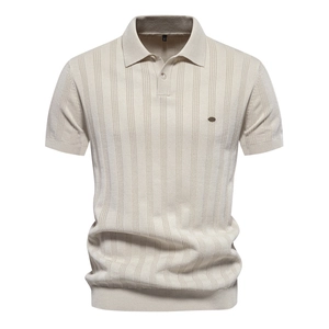 Herren Strick Polo Shirt Kurzarm Texturiert Viskose Polyester Mischung Lässiges Sommer Oberteil