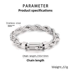 Dettaglio del bracciale maschile a catena ritorta in acciaio 230x10mm con chiusura
