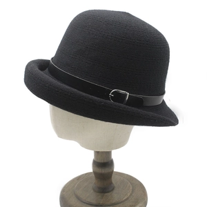 Vintage Knitted Cloche Bucket Hat For Women Elegant French Style Warm Autumn Winter Rolled Brim With Leather Belt Buckle