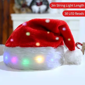Gorro de Papá Noel de felpa con 30 luces LED y cadena de 3m para decoración de fiesta