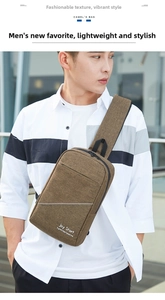Nahaufnahme braune Crossbody-Brusttasche aus strapazierfähigem Stoff mit Logo
