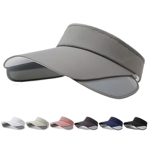 Adjustable sun visor hat with extended brim and retractable shield in various colors