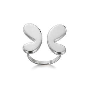 Detailed view of polished silver butterfly open ring made of stainless steel