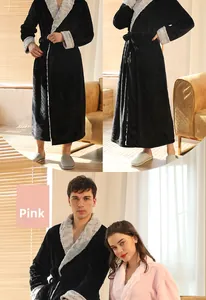 Matching thick flannel robes for couples featuring soft coral fleece and tie-waist design