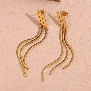 Minimalist Stainless Steel 18K Gold Plated Geometric Tassel Chain Drop Earrings For Women Fashion Personalized Jewelry