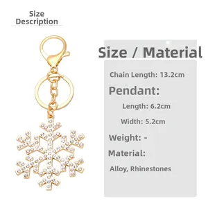 Detailed size chart for the rhinestone snowflake keychain with alloy lobster clasp