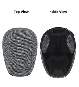 Top and interior view of a gray tweed flat cap showing warm fleece lining and texture