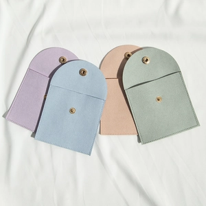 Microfiber Jewelry Pouch Faux Suede Envelope Gift Bag Metal Snap Button For Necklace Ring Earring Storage Organizer