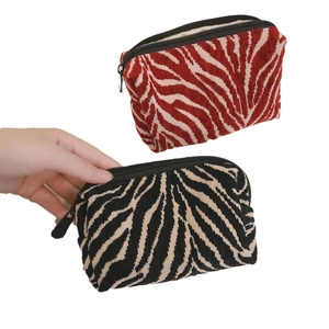 Boat-shaped knit makeup bags with zebra patterns in red-white and black-white