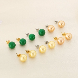 Set of glass crystal pearl earrings in dark green, yellow, and champagne gold finishes
