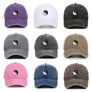 Washed Cotton Baseball Cap Yin Yang Tai Chi Embroidery Soft Top Adjustable Sun Hat For Men Women Vintage Outdoor Hat