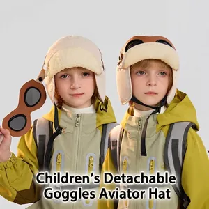 Kinder Fliegermütze Mit Abnehmbarer Schutzbrille Winddicht Warm Ohrenklappen Kunstfellfutter Wintermütze Für Jungen Mädchen