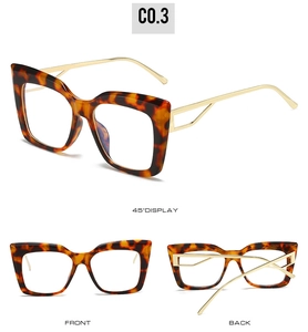Detailed views of leopard tortoise shell frame glasses with gold hollow metal temples