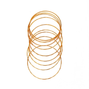 Set of minimalist gold-finish stacked bangle bracelets on a clean white background