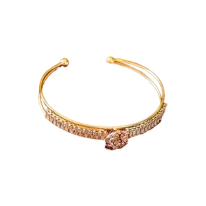 Luxurious rose gold double-layer open bangle with zircon flowers and geometric details