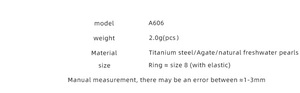 Technical specifications chart for titanium steel ring with natural freshwater pearls and agate